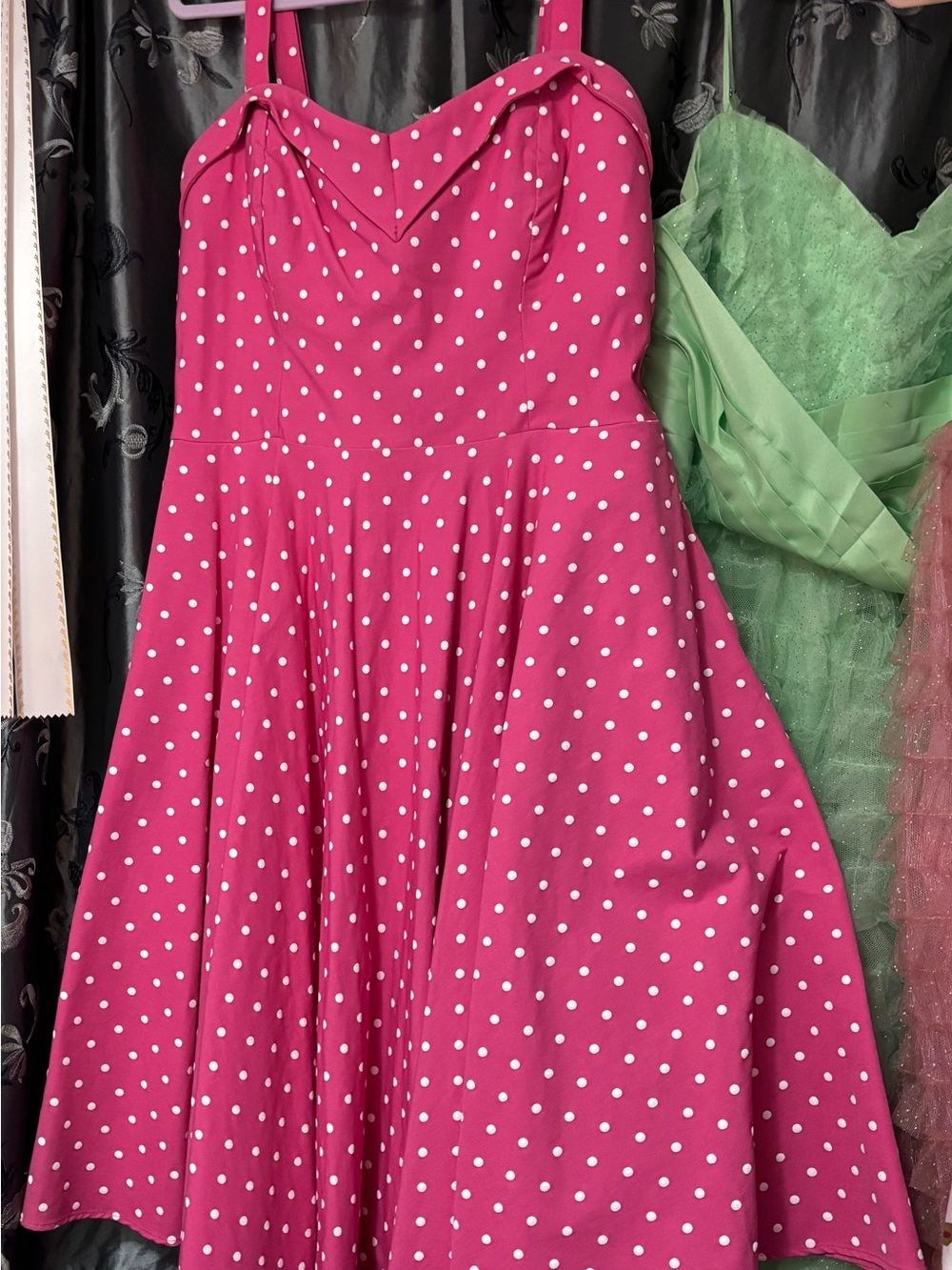 Vixen by Micheline Pitt Fuchsia Polka Dot Fit-and-Flare Midi Dress - Picture 5 of 6